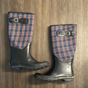 Plow & Hearth Plaid Rain Boots with Buckle Detail